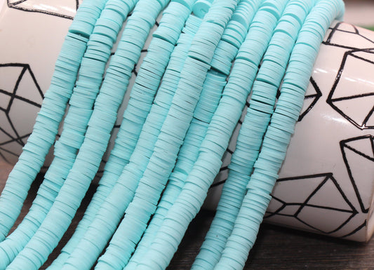 8mm Blue Heishi Beads, Blue Polymer Clay Disc Beads, African Disc Beads, Vinyl Heishi, 16 inch Strand #408