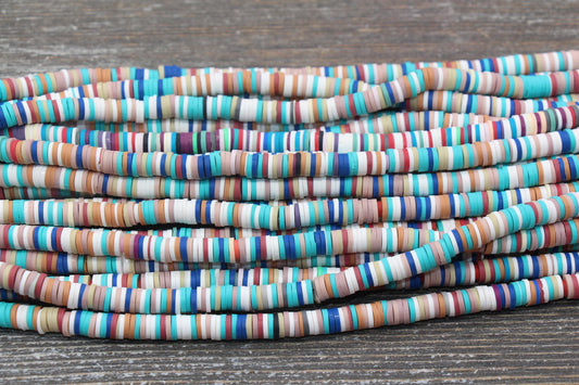 6mm Multicolor Heishi Beads, Multicolored Polymer Clay Disc Beads, African Disc Beads, Vinyl Heishi, 16 inch Strand #50