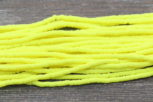 4mm Bright Yellow Heishi Beads, Yellow Polymer Clay Disc Beads, African Disc Beads, Vinyl Heishi, 16 inch Strand #386