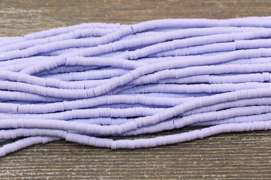 4mm French Lilac Blue Heishi Beads, Polymer Clay Disc Beads, African Disc Beads, Vinyl Heishi, 16 inch Strand #388