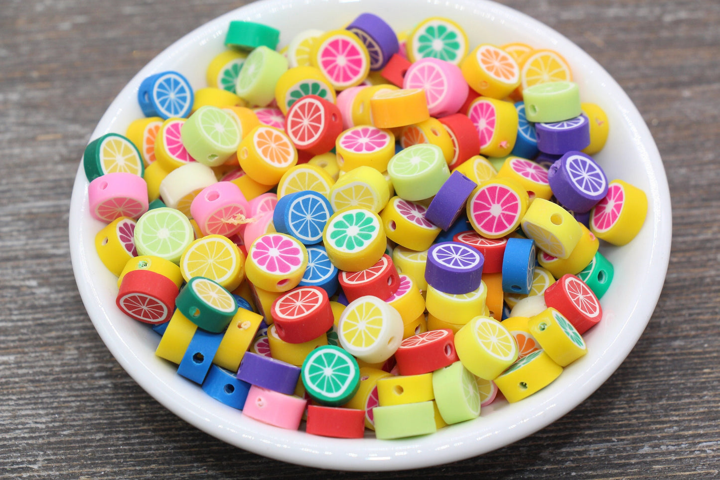 Assorted Polymer Clay Beads, Lemon, Lime, Orange, Citrus Clay Beads, Jewelry Beads #37
