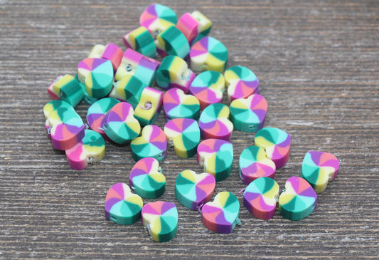 Rainbow Heart Polymer Clay Beads, Heart Cane Beads, Heart Clay Beads, Heart Clay Beads, Jewelry Beads #97
