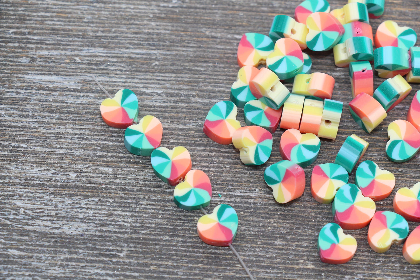 Rainbow Heart Polymer Clay Beads, Heart Cane Beads, Heart Clay Beads, Heart Clay Beads, Jewelry Beads #5