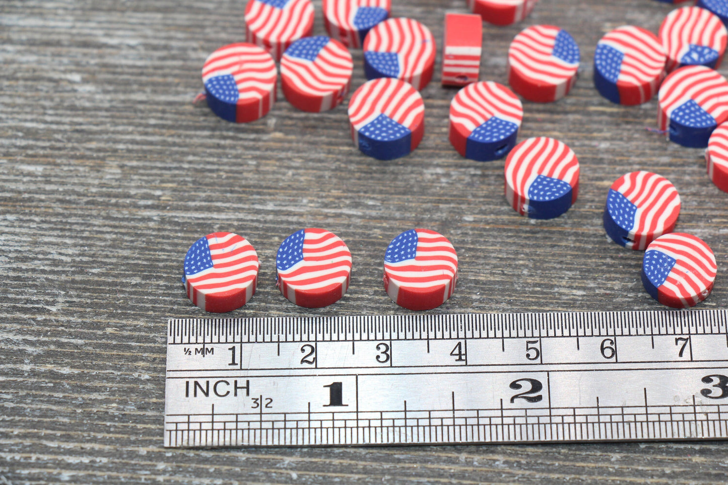 Patriotic American Flag Clay Beads, United States Flag Polymer Clay Beads, US Flag Beads, Round Clay Beads, Jewelry Beads #99