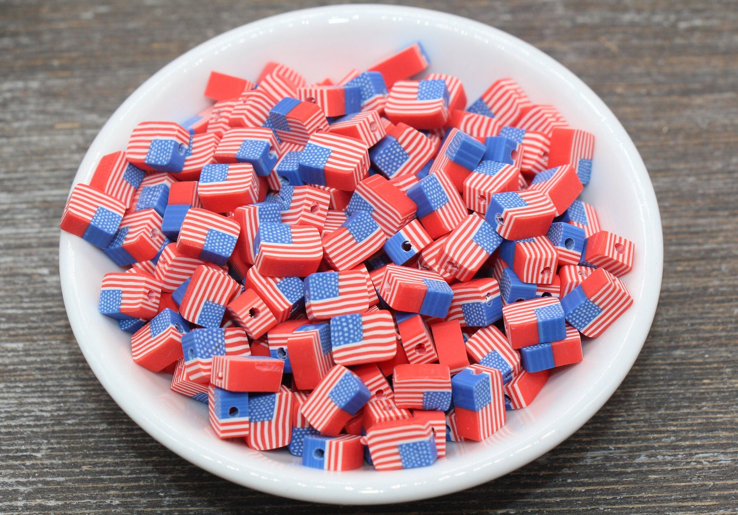 Patriotic American Flag Clay Beads, United States Flag Polymer Clay Beads, US Flag Beads, Rectangle Shape Clay Beads, Jewelry Beads #100