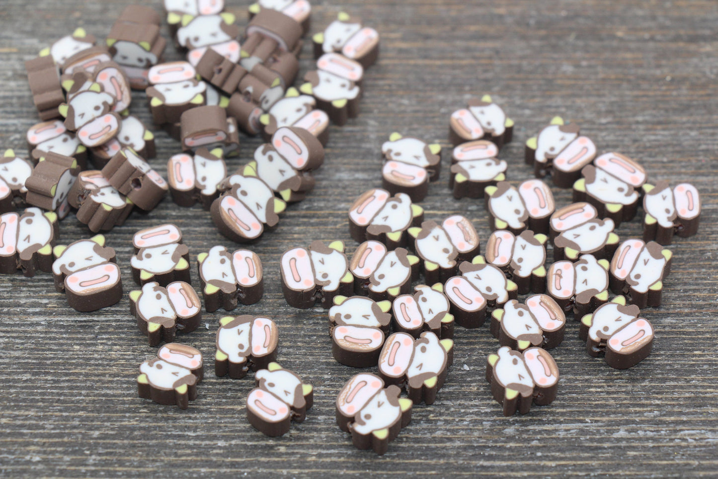 Cow Polymer Clay Beads, Brown Cow Clay Beads, Cow Clay Loose Beads #103