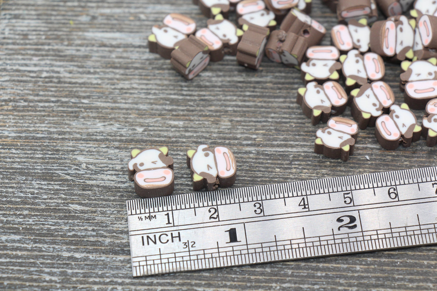 Cow Polymer Clay Beads, Brown Cow Clay Beads, Cow Clay Loose Beads #103