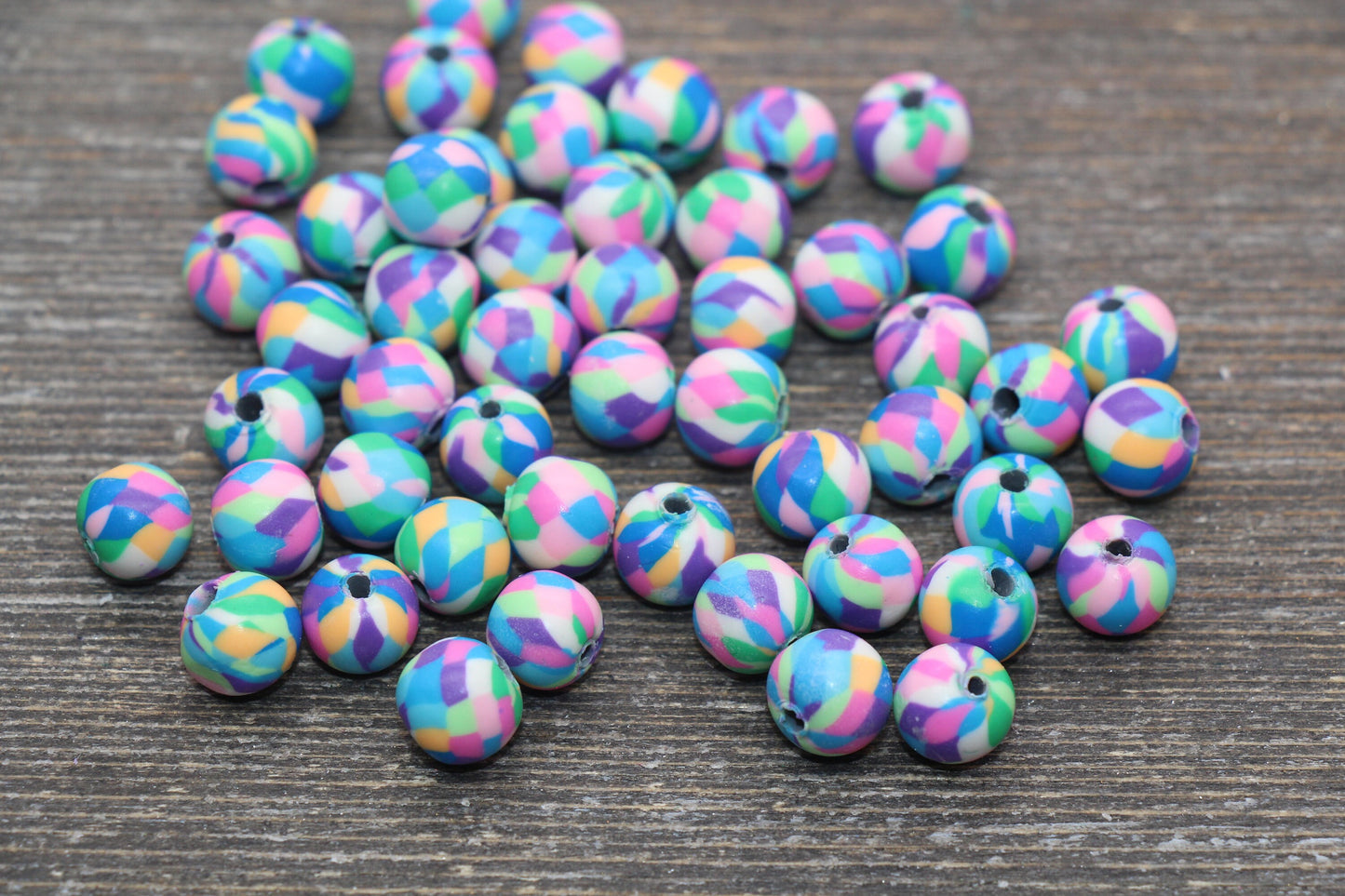 8mm Clay Round Beads, Rainbow Color Round Polymer Clay Beads, Loose Beads #105