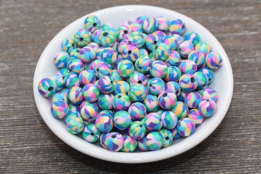 8mm Clay Round Beads, Rainbow Color Round Polymer Clay Beads, Loose Beads #105