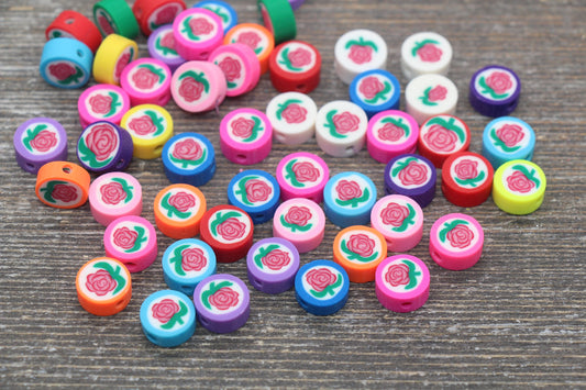Rose Polymer Clay Beads, Multicolor Flower Clay Beads, Flower Round Beads, Clay Loose Beads, Jewelry Beads, Beads for Bracelet #109