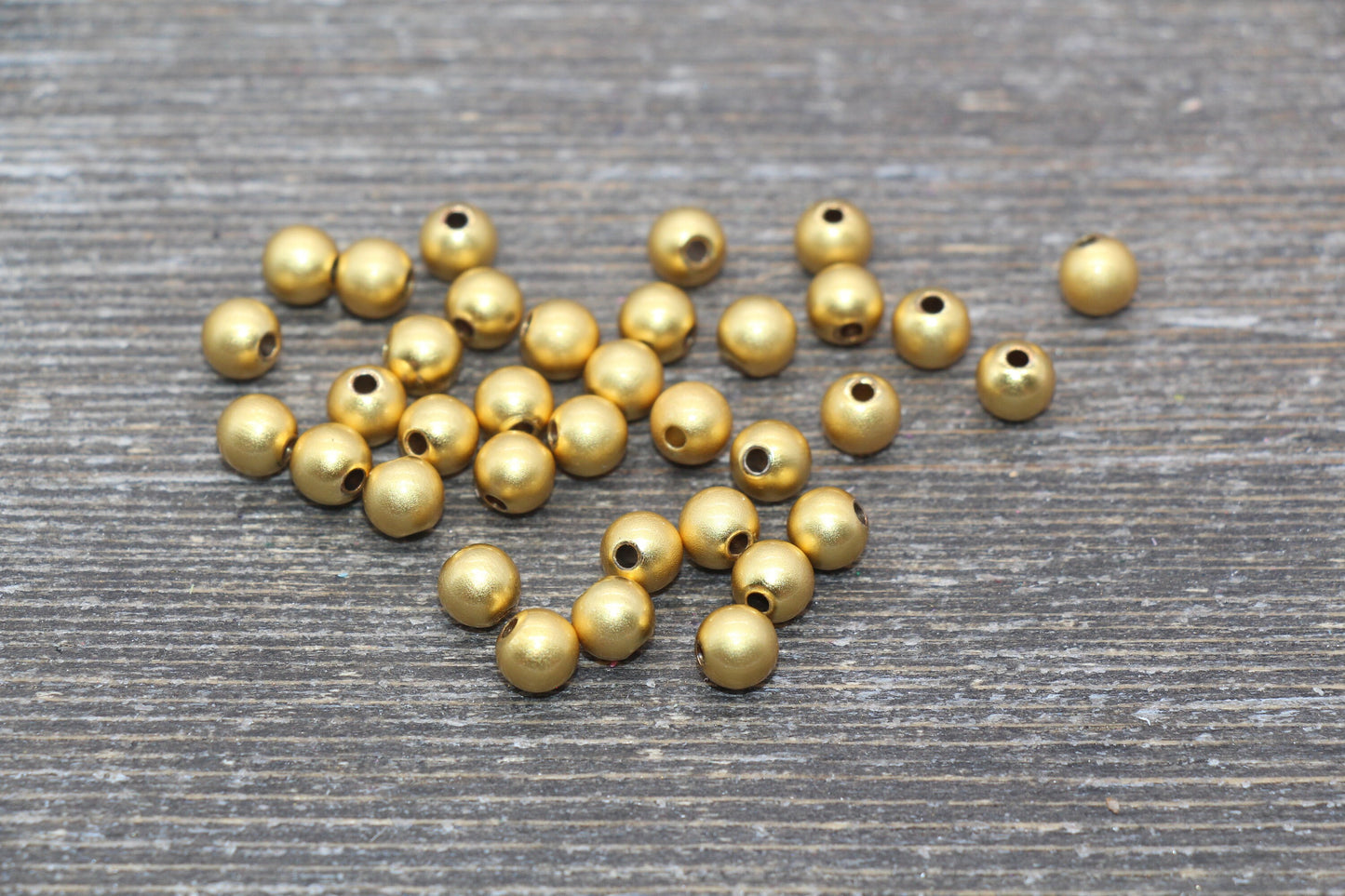 18K Brushed Gold Spacer Beads, Gold Round Beads, Round Gold Beads, Size 4mm 6mm Gold Beads