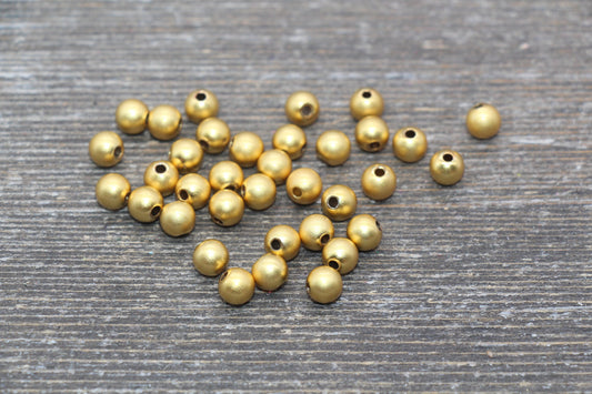 18K Brushed Gold Spacer Beads, Gold Round Beads, Round Gold Beads, Size 4mm 6mm Gold Beads