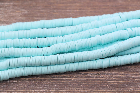 8mm Blue Heishi Beads, Blue Polymer Clay Disc Beads, African Disc Beads, Vinyl Heishi, 16 inch Strand #408