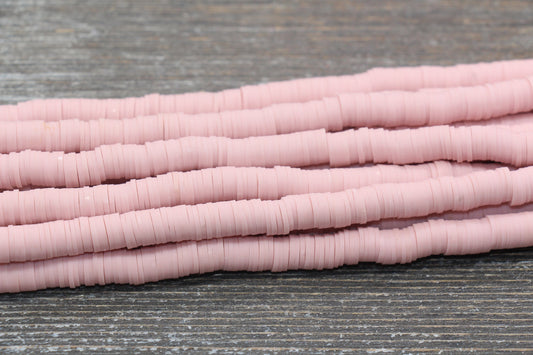 8mm Dusty Rose Blush Heishi Beads, Pink Polymer Clay Disc Beads, African Disc Beads, Vinyl Heishi, 16 inch Strand #410