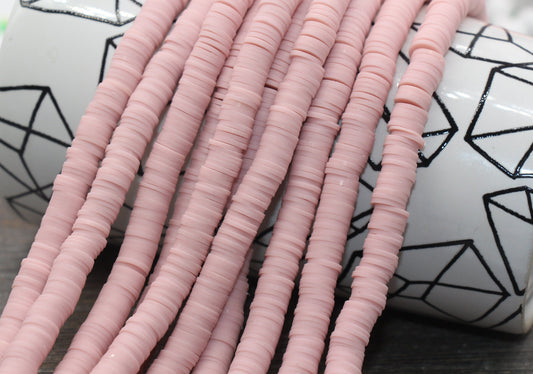 8mm Dusty Rose Blush Heishi Beads, Pink Polymer Clay Disc Beads, African Disc Beads, Vinyl Heishi, 16 inch Strand #410