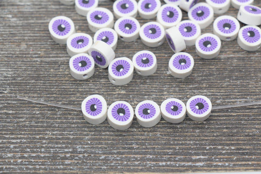 Purple Evil Eye Polymer Clay Beads, Round Evil Eye Fimo Cane Beads, Evil Eye Clay Beads #114