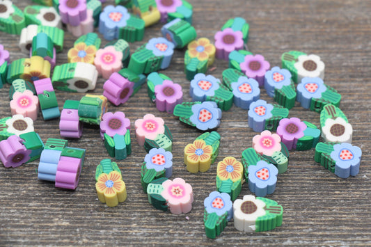 Assorted Flower Polymer Clay Beads, Multicolor Flower Cane Beads, Jewelry Beads, Bead for Bracelet #126