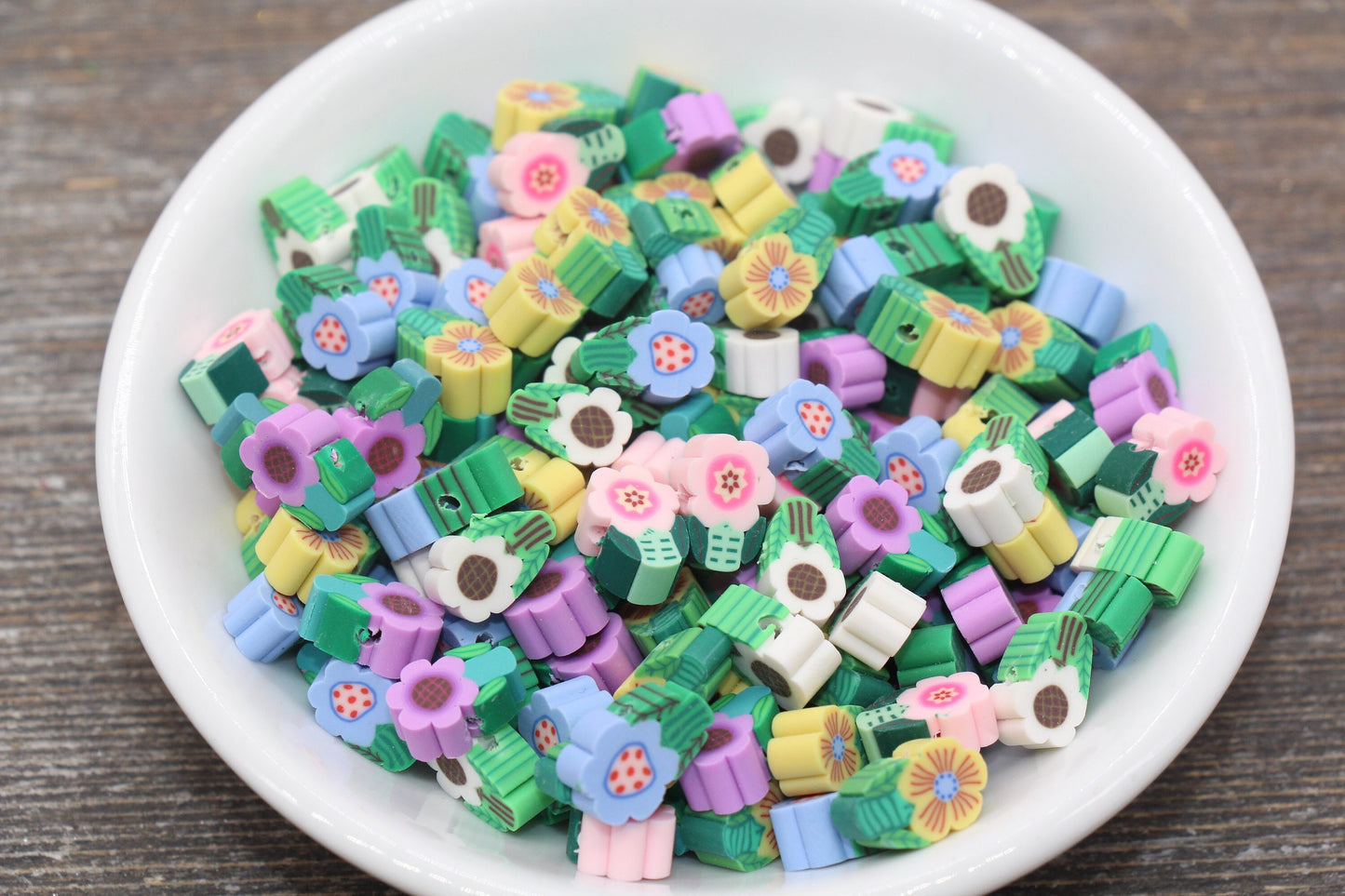 Assorted Flower Polymer Clay Beads, Multicolor Flower Cane Beads, Jewelry Beads, Bead for Bracelet #126