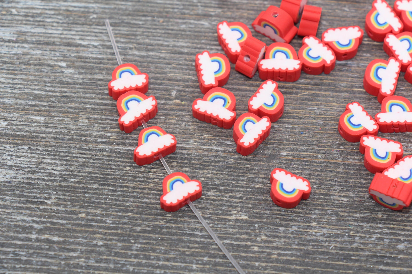 Rainbow and Cloud Polymer Clay Beads, Rainbow Cane Beads, Cloud Cane Beads, Fimo Cane Beads, Jewelry Beads, Beads for Bracelet #130