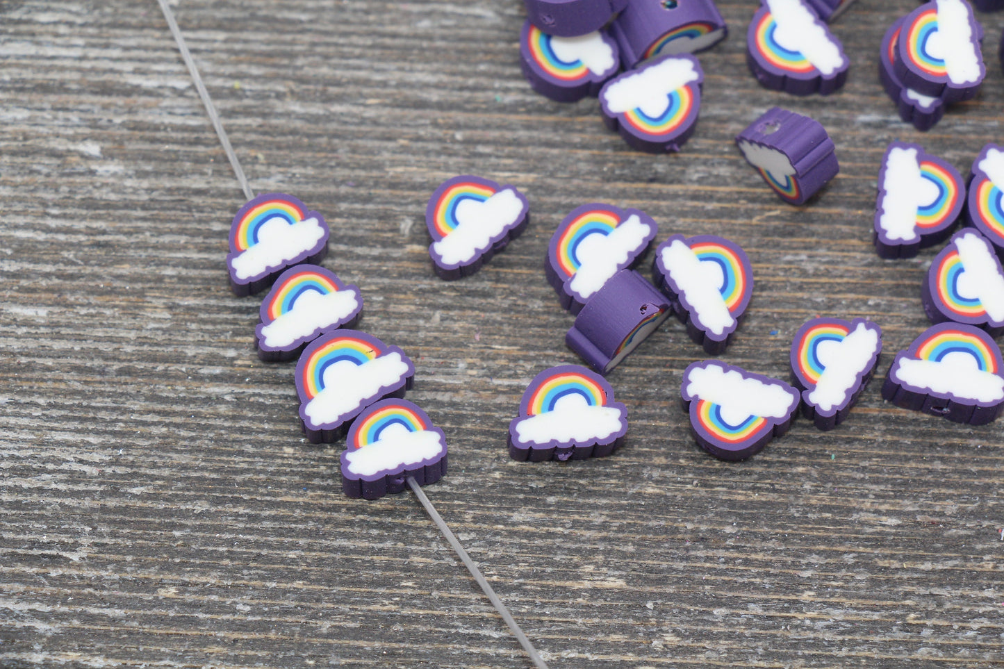 Rainbow and Cloud Polymer Clay Beads, Rainbow Cane Beads, Cloud Cane Beads, Fimo Cane Beads, Jewelry Beads, Beads for Bracelet #131