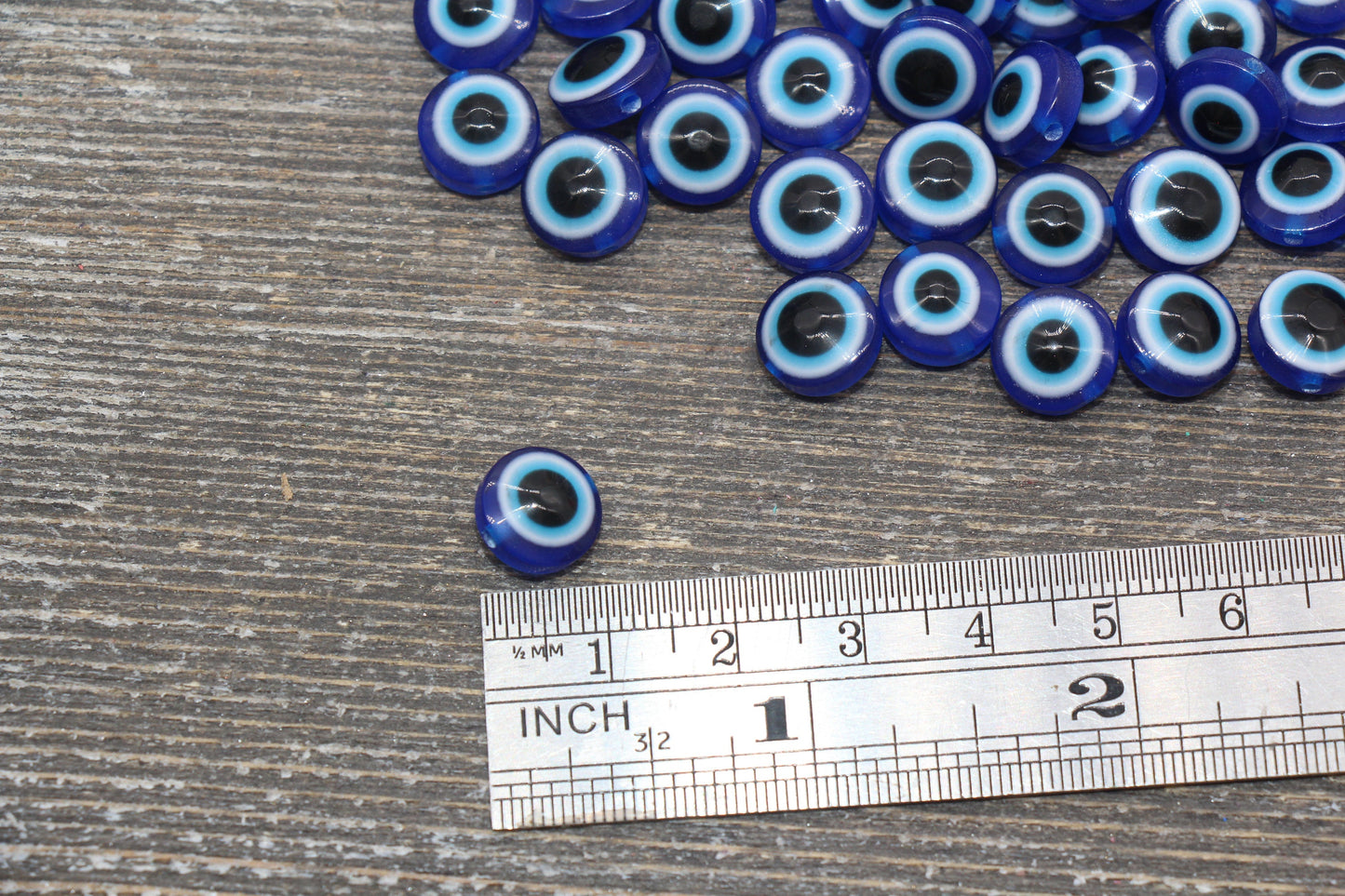 10mm Blue Eyeball Beads, Flat Round Evil Eyeball Beads, Turkish Eye Beads, Greek Eye Beads, Acrylic Eyeball Beads #2358