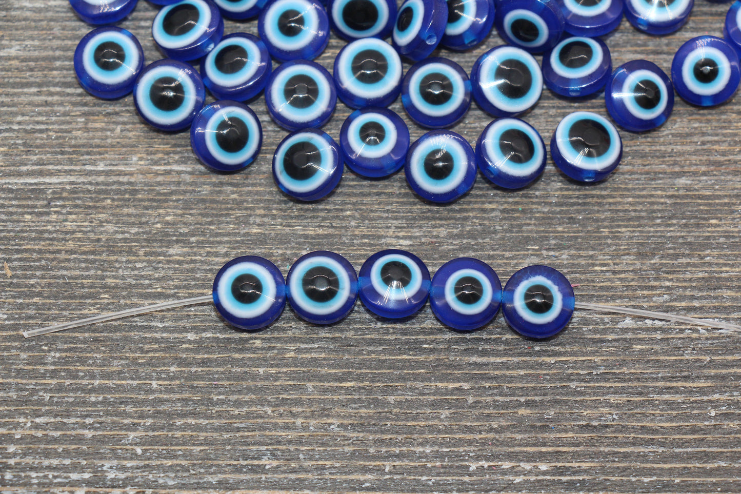 10mm Blue Eyeball Beads, Flat Round Evil Eyeball Beads, Turkish Eye Beads, Greek Eye Beads, Acrylic Eyeball Beads #2358