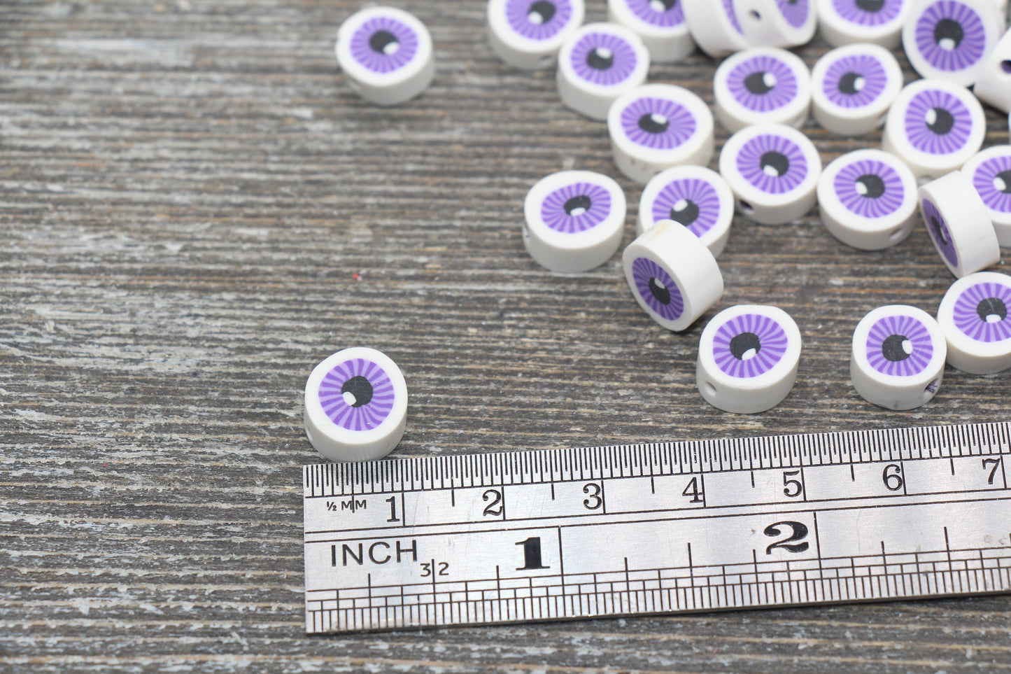 Purple Evil Eye Polymer Clay Beads, Round Evil Eye Fimo Cane Beads, Evil Eye Clay Beads #114
