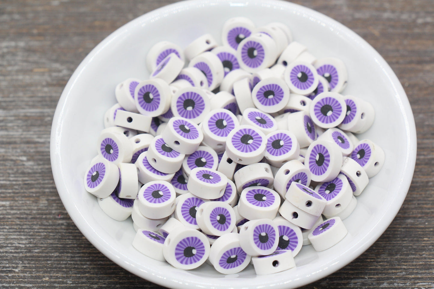 Purple Evil Eye Polymer Clay Beads, Round Evil Eye Fimo Cane Beads, Evil Eye Clay Beads #114