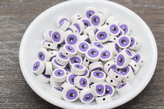Purple Evil Eye Polymer Clay Beads, Round Evil Eye Fimo Cane Beads, Evil Eye Clay Beads #114