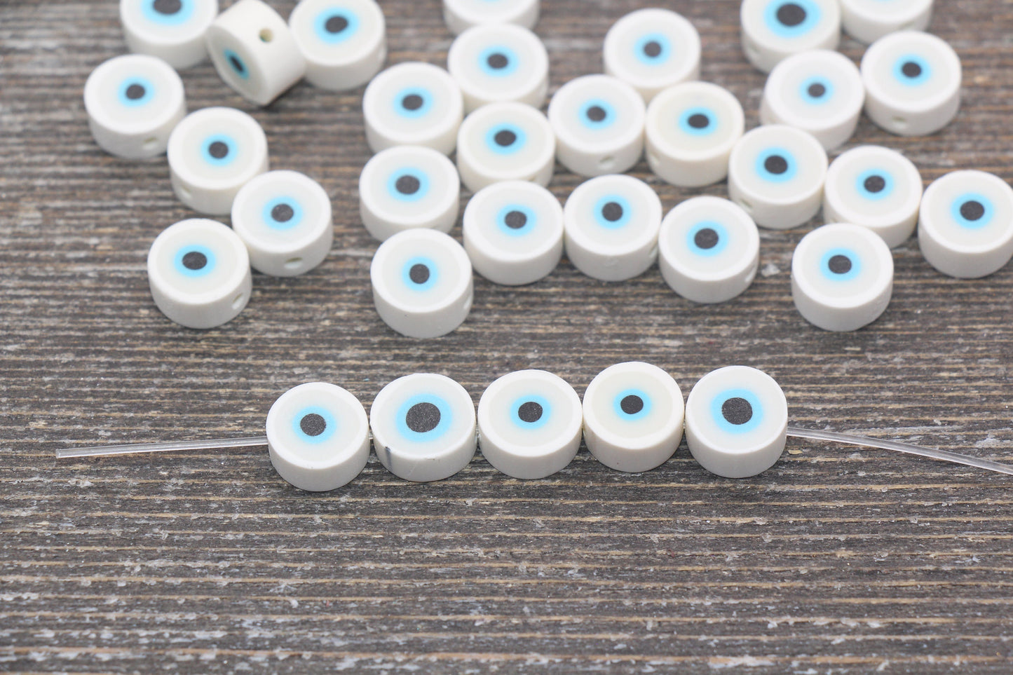 Evil Eye Polymer Clay Beads, Round Evil Eye Fimo Cane Beads, Evil Eye Clay Beads #115
