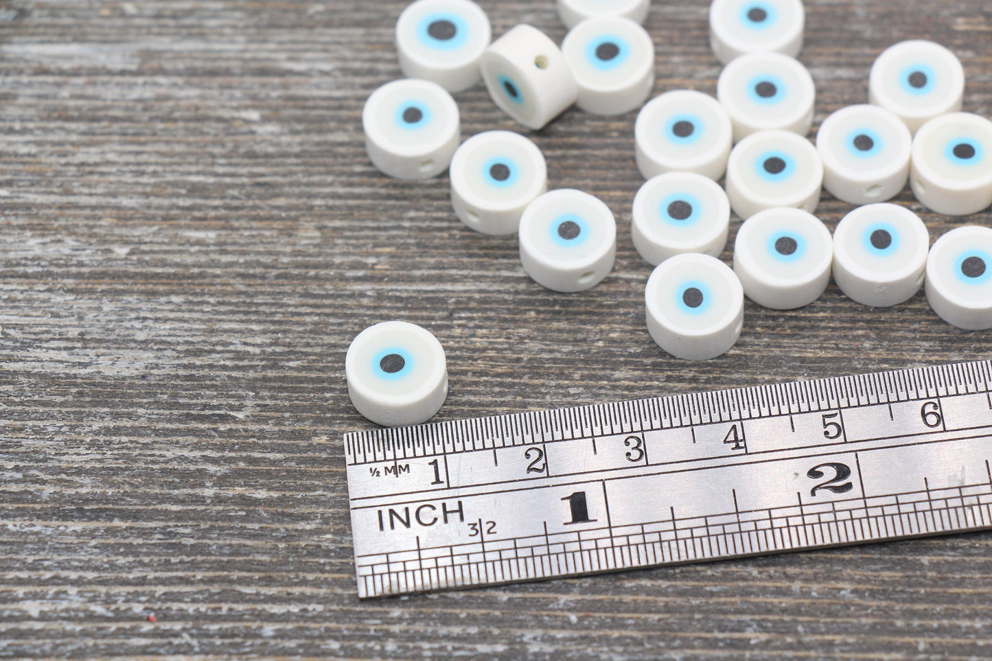 Evil Eye Polymer Clay Beads, Round Evil Eye Fimo Cane Beads, Evil Eye Clay Beads #115