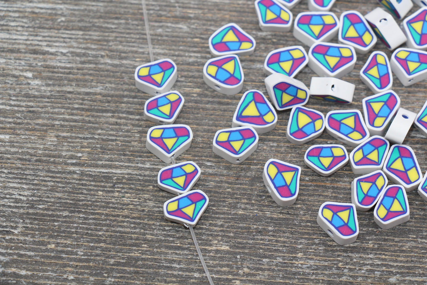 Diamond Polymer Clay Beads, Diamond Cane Beads, Fimo Cane Beads, Jewelry Beads, Beads for Bracelet #147
