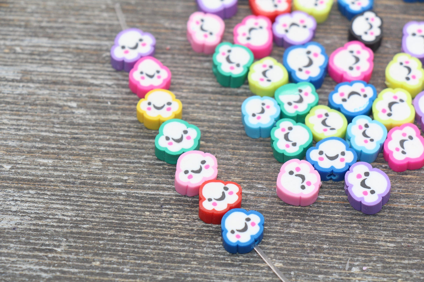 Cloud Polymer Clay Beads, Rainbow Cloud Beads, Cloud Cane Beads, Fimo Cane Beads, Jewelry Beads, Beads for Bracelet #50