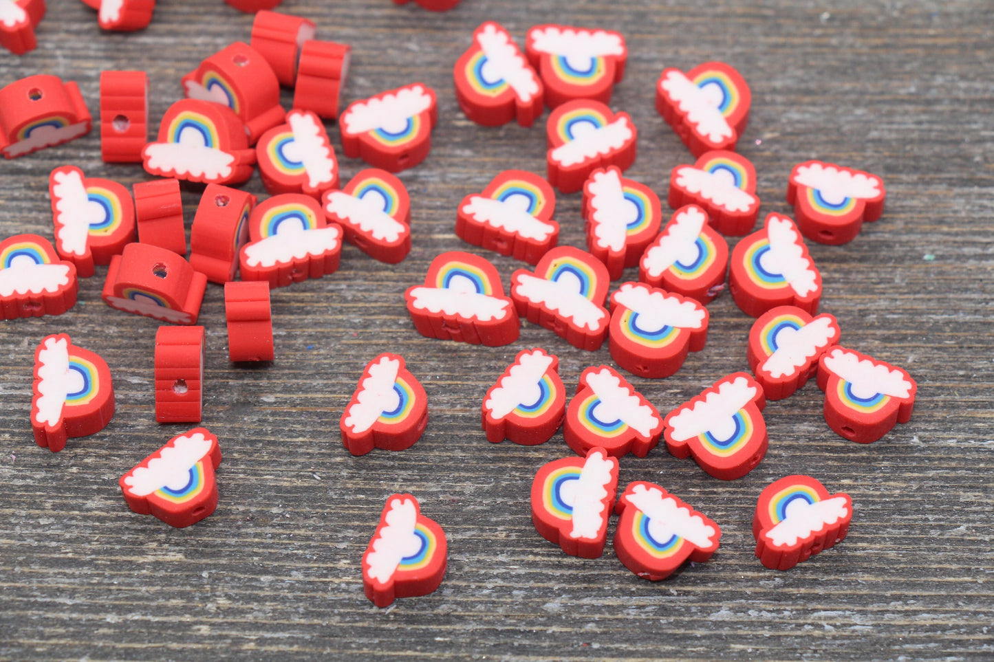 Rainbow and Cloud Polymer Clay Beads, Rainbow Cane Beads, Cloud Cane Beads, Fimo Cane Beads, Jewelry Beads, Beads for Bracelet #130