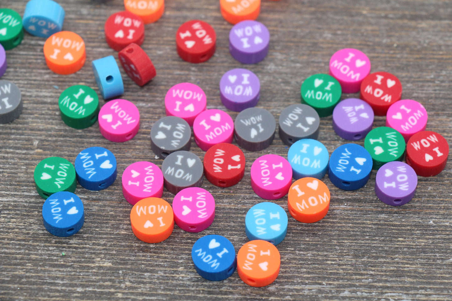 I Love Mom Polymer Clay Beads, Mother's Day Clay Cane Beads, Assorted Beads, Beads for Bracelet, Jewelry Beads #137