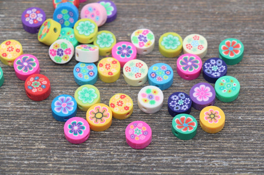 Flower Polymer Clay Beads, Flower Round Clay Beads, Assorted Flower Beads, Rainbow Flower Clay Beads #138