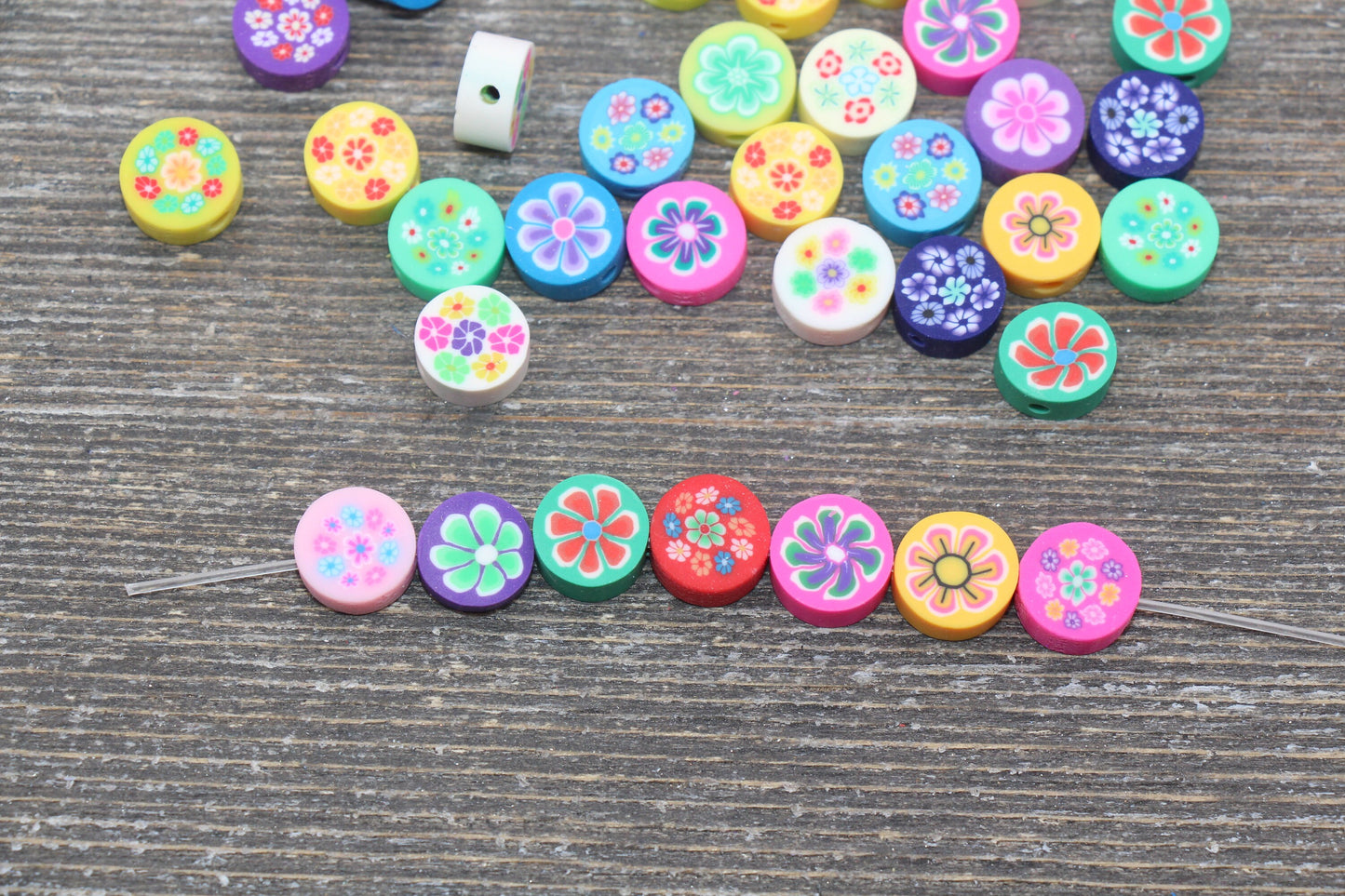 Flower Polymer Clay Beads, Flower Round Clay Beads, Assorted Flower Beads, Rainbow Flower Clay Beads #138