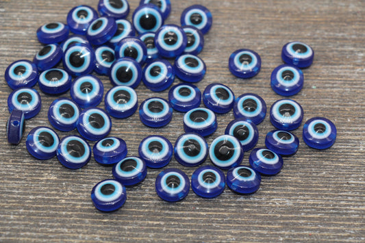 10mm Blue Eyeball Beads, Flat Round Evil Eyeball Beads, Turkish Eye Beads, Greek Eye Beads, Acrylic Eyeball Beads #2358