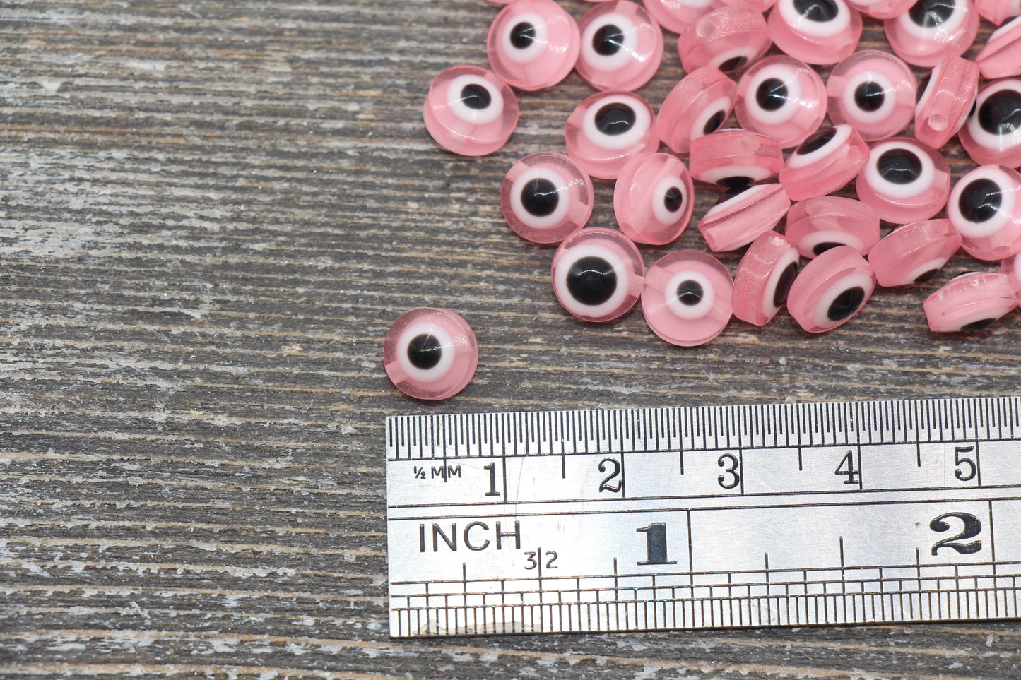8mm Pink Eyeball Beads, Flat Round Evil Eyeball Beads, Turkish Eye Beads, Greek Eye Beads, Acrylic Eyeball Beads #2365