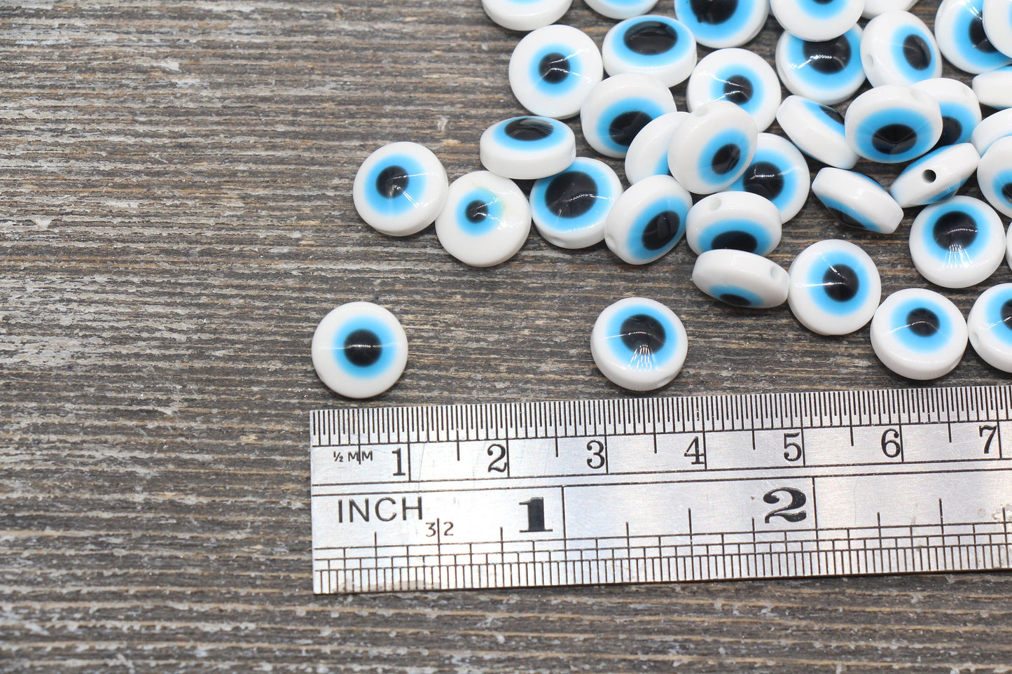10mm White with Blue Eyeball Beads, Flat Round Evil Eyeball Beads, Turkish Eye Beads, Greek Eye Beads, Acrylic Eyeball Beads #2368 - Yourdiysupply