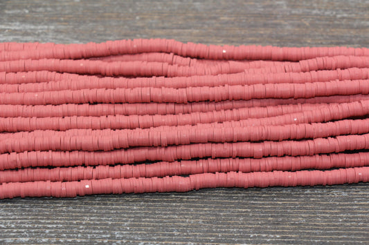 6mm Indian Red Heishi Beads, Red Color Polymer Clay Disc Beads, African Disc Beads, Vinyl Heishi, 16 inch Strand #249