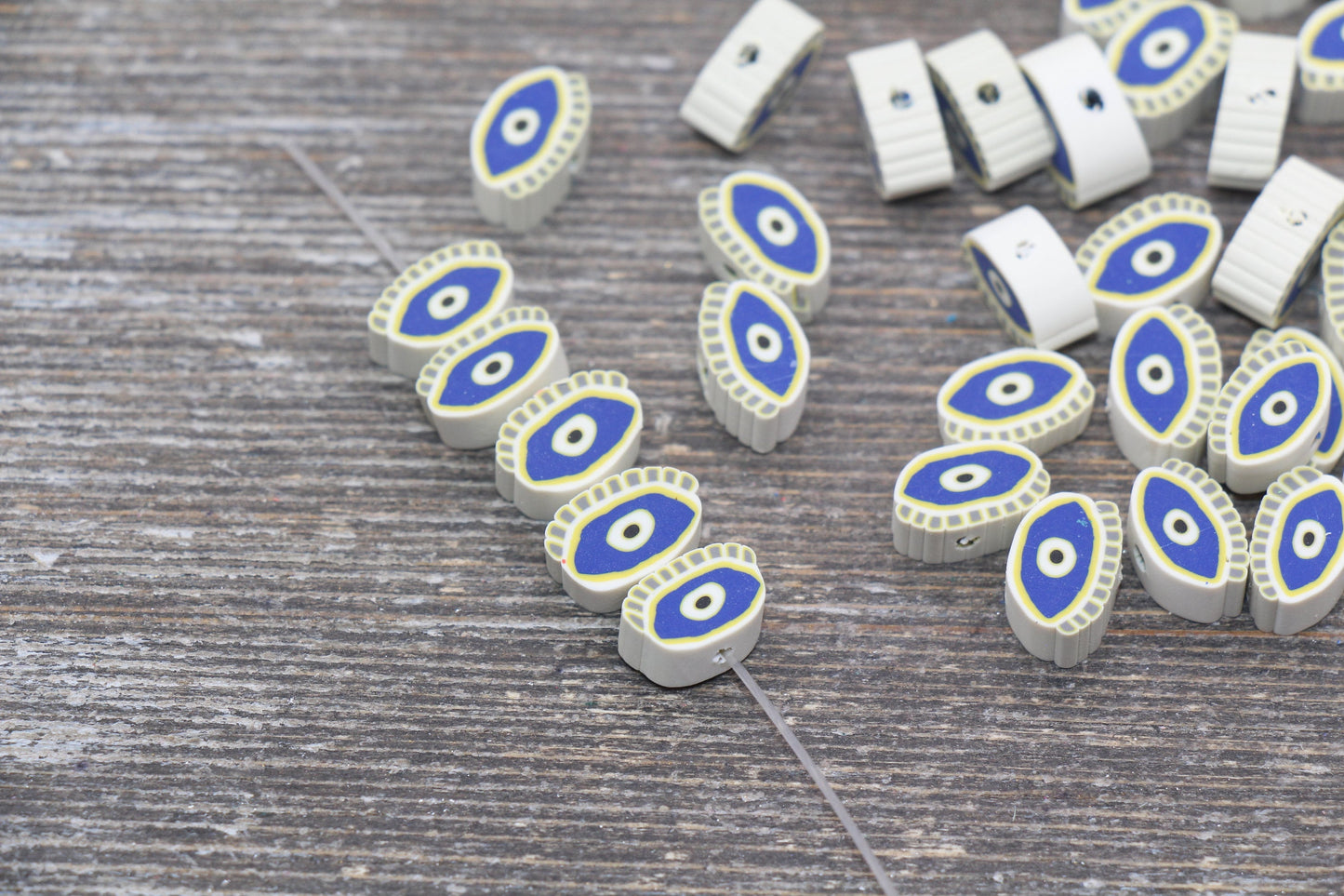 Evil Eye Polymer Clay Beads, Blue Evil Eye Fimo Cane Beads, Evil Eye Beads, Blue Evil Eye Slice Beads #159