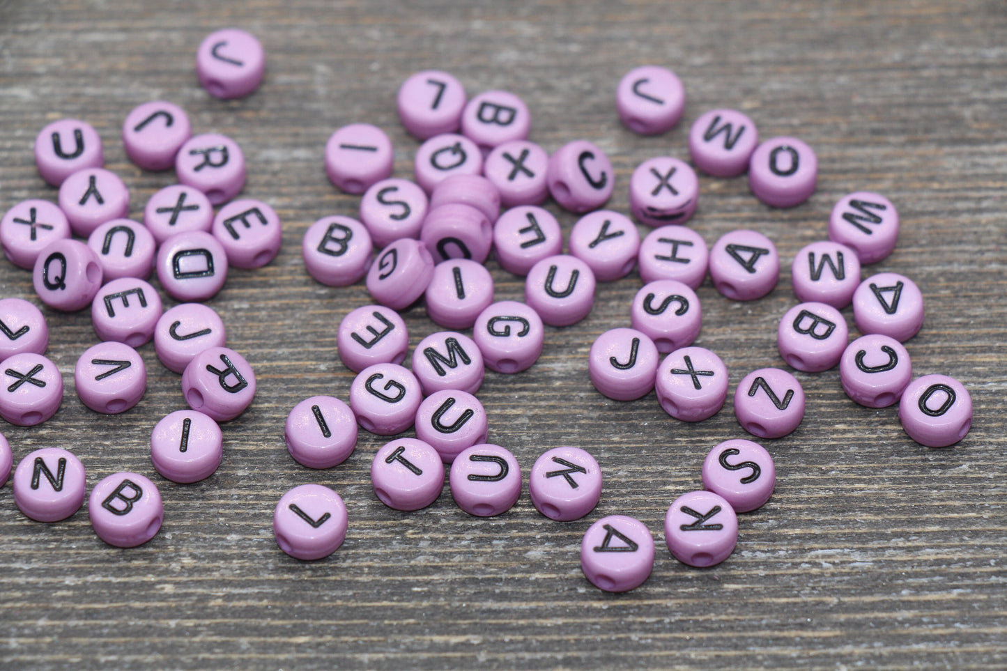 Lavender Alphabet Letter Beads, Acrylic Lavender Beads with Black Letters, Round Acrylic Beads, Initial Beads, Name Beads 7mm #356