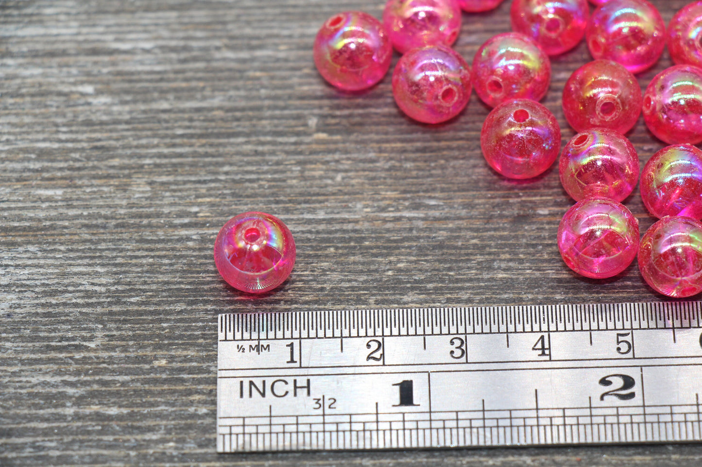 10mm Hot Pink AB Round Beads, Iridescent Acrylic Gumball Beads, Transulcent Round Spacer Beads, Bubblegum Beads, Plastic Round Bead #65