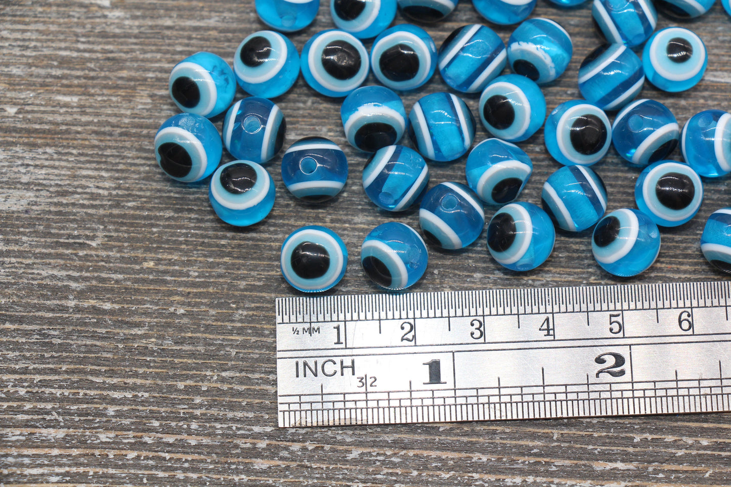 10mm Eyeball Beads, Translucent Blue Evil Eye Beads, Chunky Round Evil Eye, Turkish Eye Beads, Greek Eye Beads, Acrylic Eyeball Beads #2395