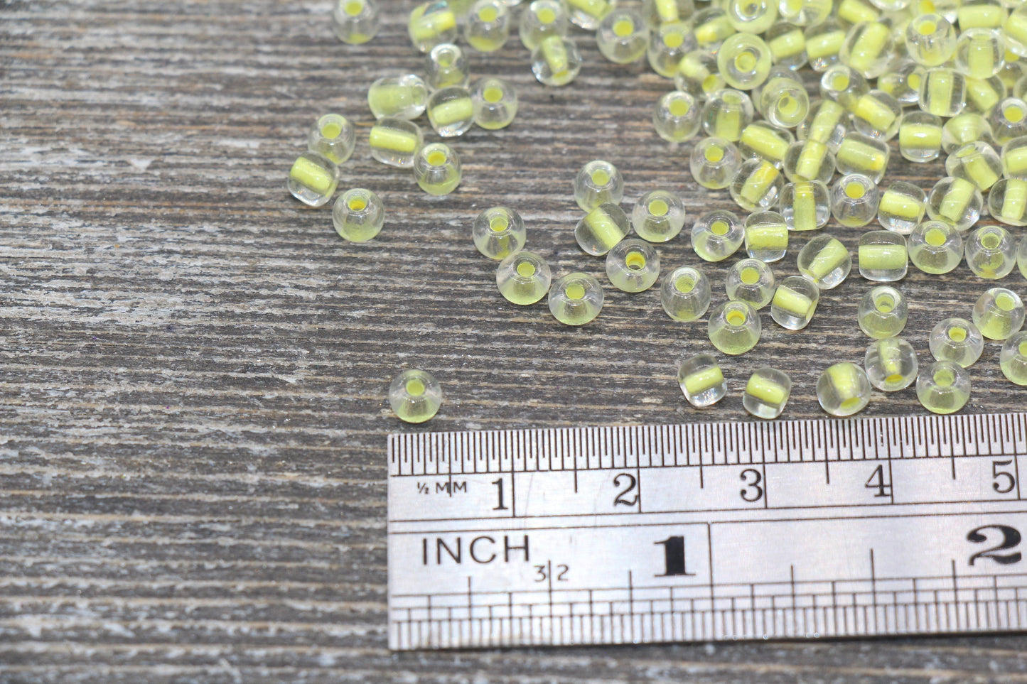 GLOW Glass Beads, 4mm 6/0 Glass Beads, Glow in Dark Transparent Beads with Yellow Lining Beads, Rocailles Beads, Beading Supplies #2408
