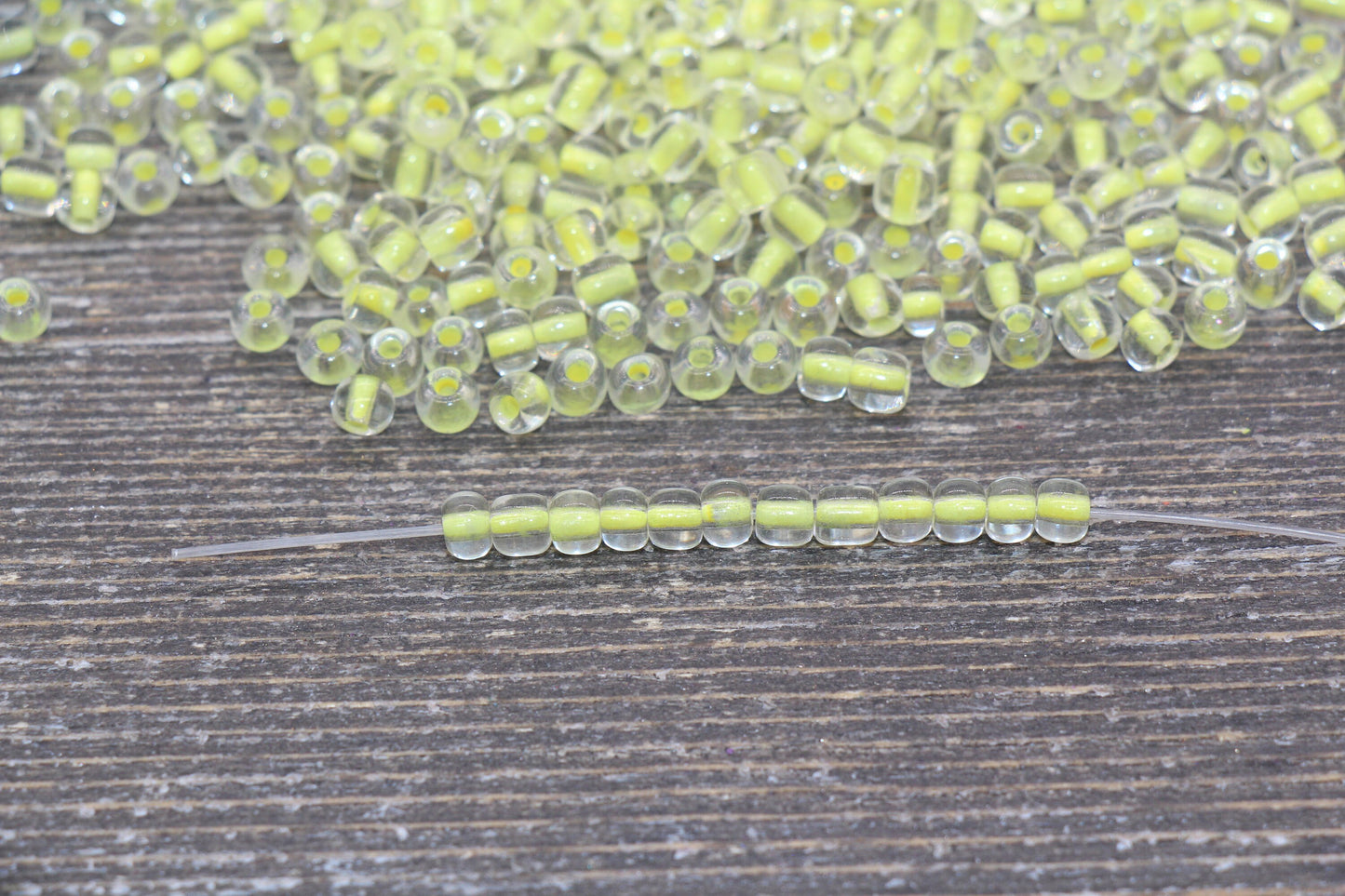 GLOW Glass Beads, 4mm 6/0 Glass Beads, Glow in Dark Transparent Beads with Yellow Lining Beads, Rocailles Beads, Beading Supplies #2408