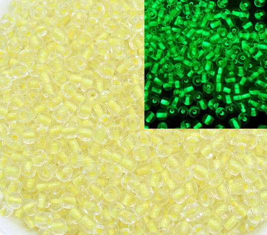 GLOW Glass Beads, 4mm 6/0 Glass Beads, Glow in Dark Transparent Beads with Yellow Lining Beads, Rocailles Beads, Beading Supplies #2408