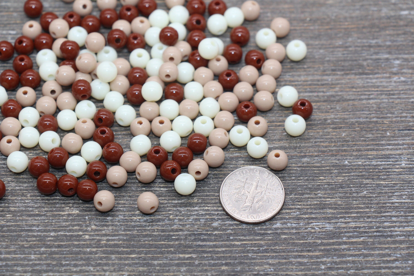 6mm Mix Round Gumball Beads, Ivory and Brown Mix Acrylic Loose Beads, Multicolor Bubblegum Beads, Chunky Beads, Smooth Round Beads #2417