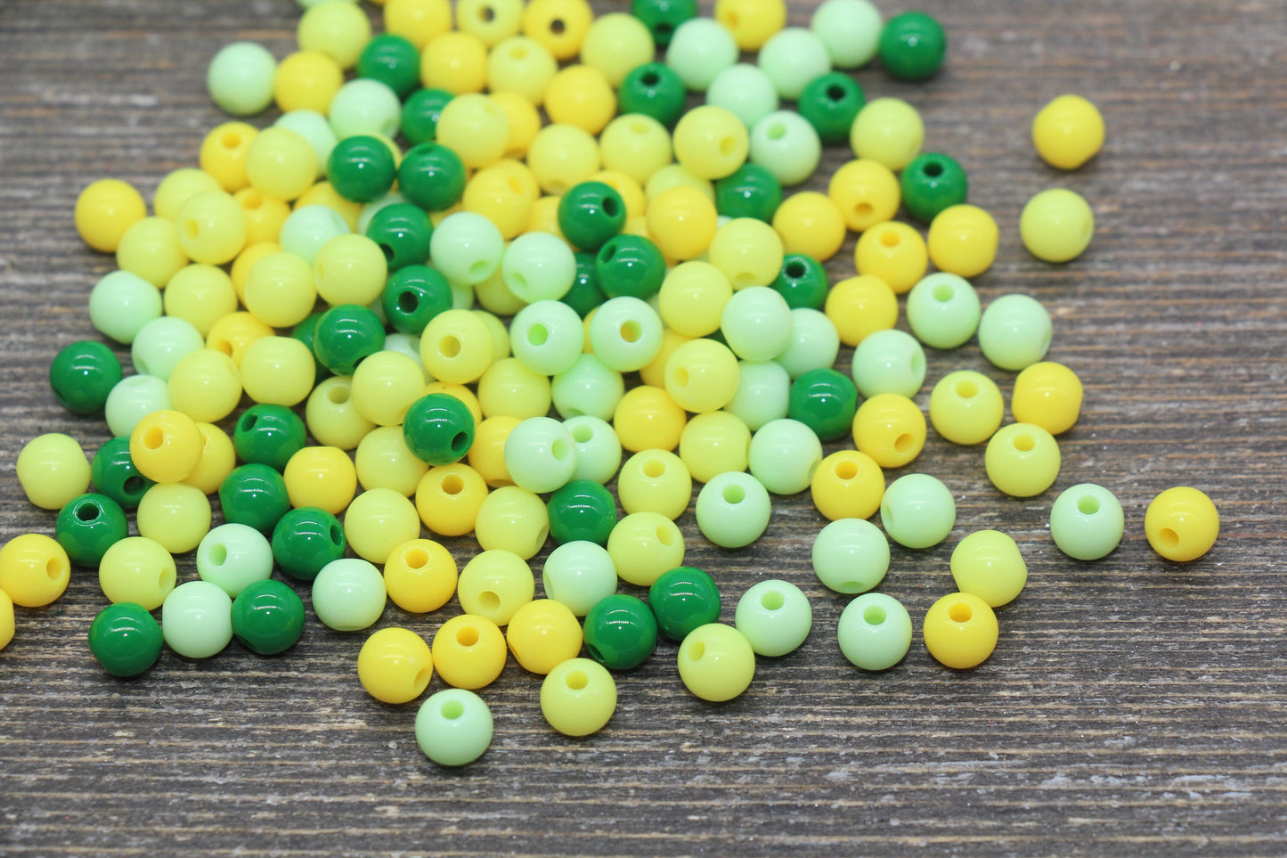 6mm Mix Round Gumball Beads, Yellow and Green Mix Acrylic Loose Beads, Multicolor Bubblegum Beads, Chunky Beads, Smooth Round Beads #2427
